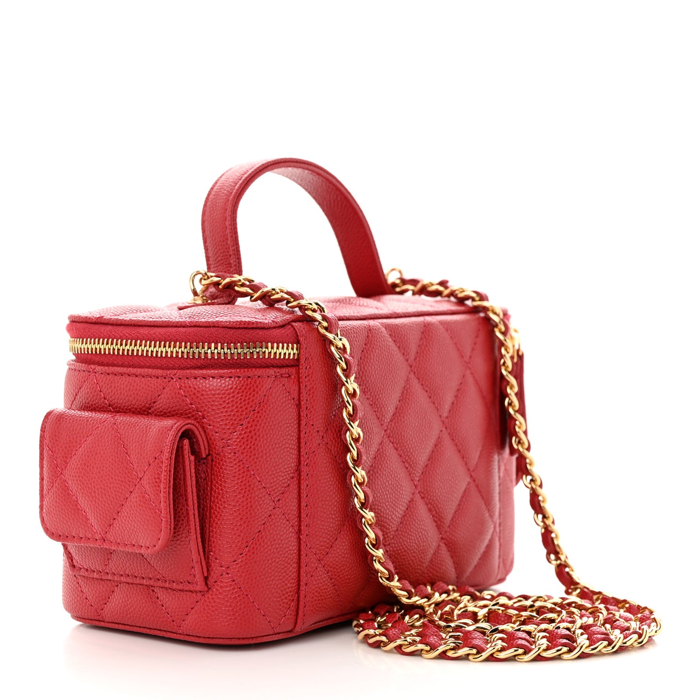 Caviar Quilted Polly Pocket East West Top Vanity With Chain Red