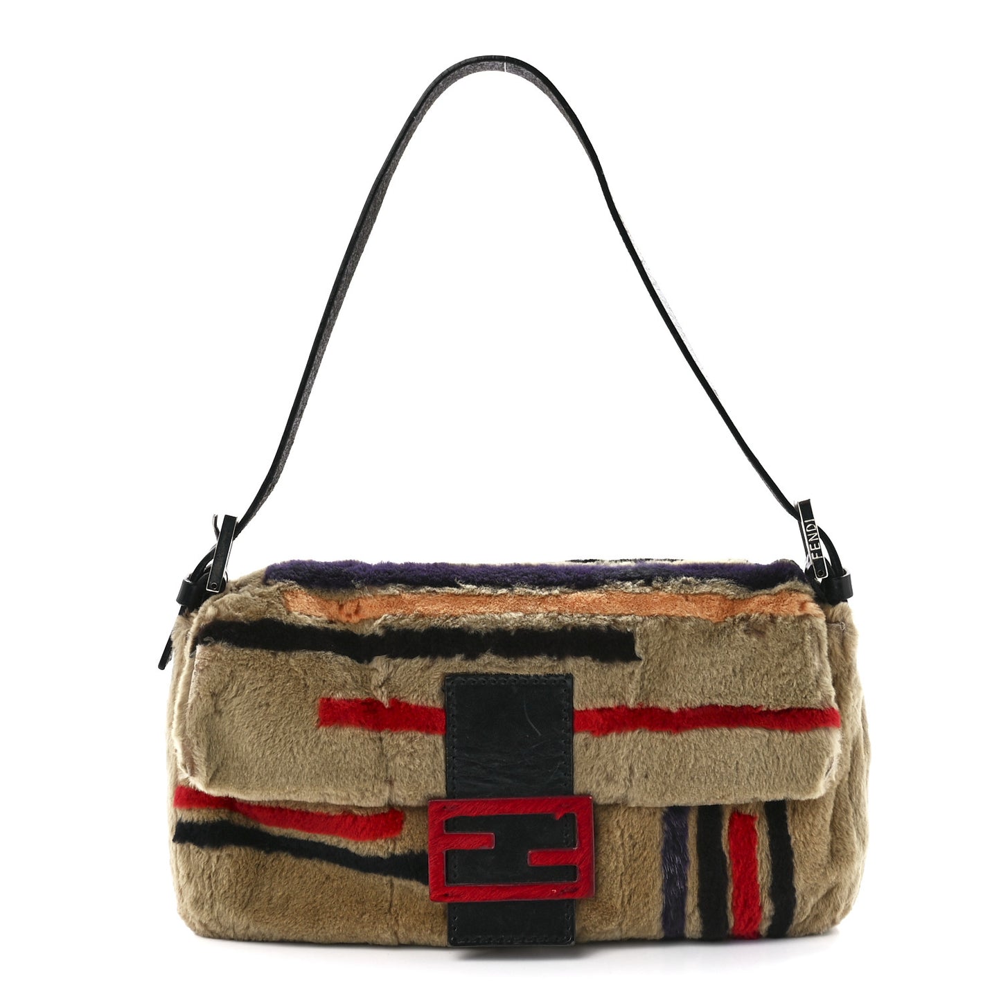 Rabbit Fur Striped Baguette Multicolor