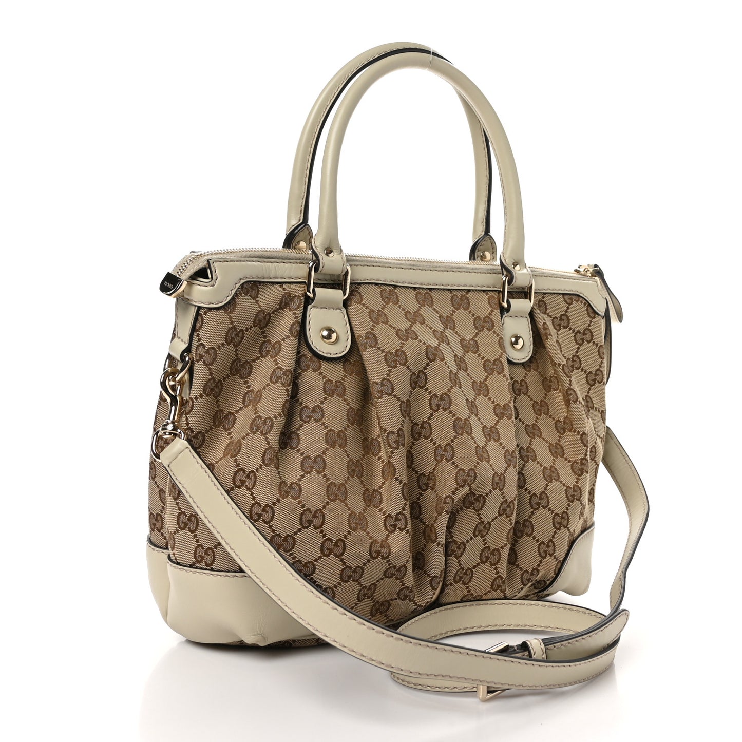 Monogram Margaux Calfskin Medium Sukey Top Handle Bag Beige Ebony Mystic White