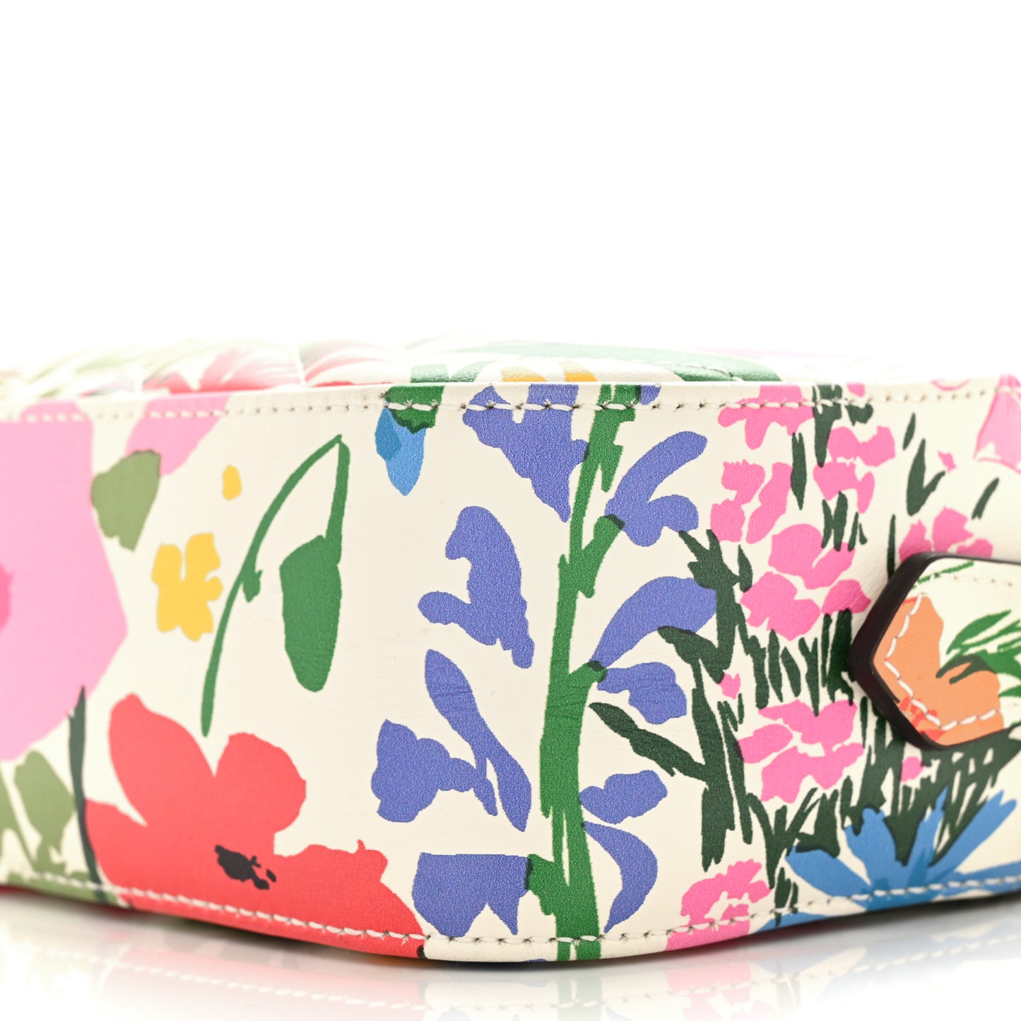 X KEN SCOTT Calfskin Matelasse Floral Print Small GG Marmont Chain Shoulder Bag Ivory Pink