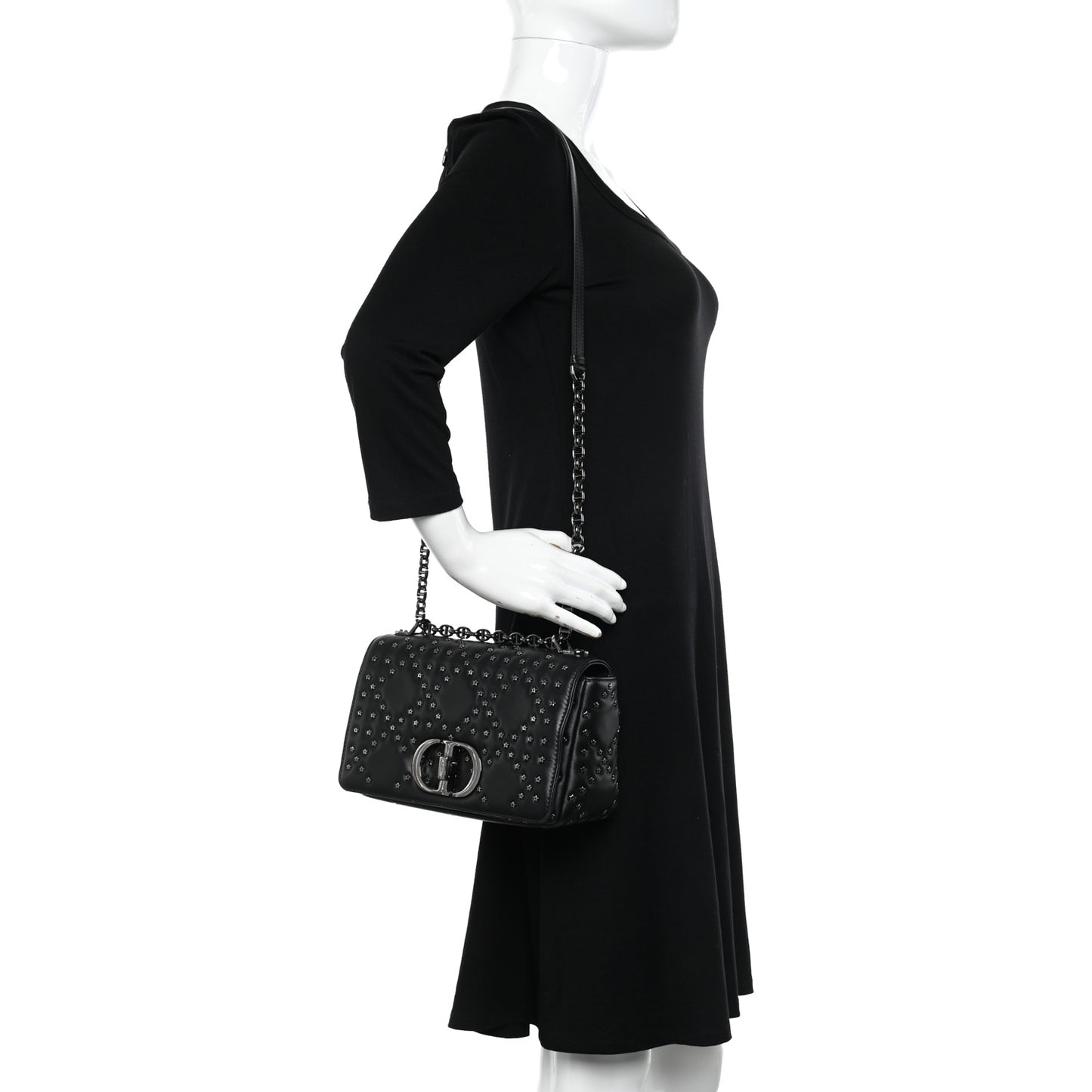 Calfskin Lucky Star Macrocannage Medium Caro Bag Black