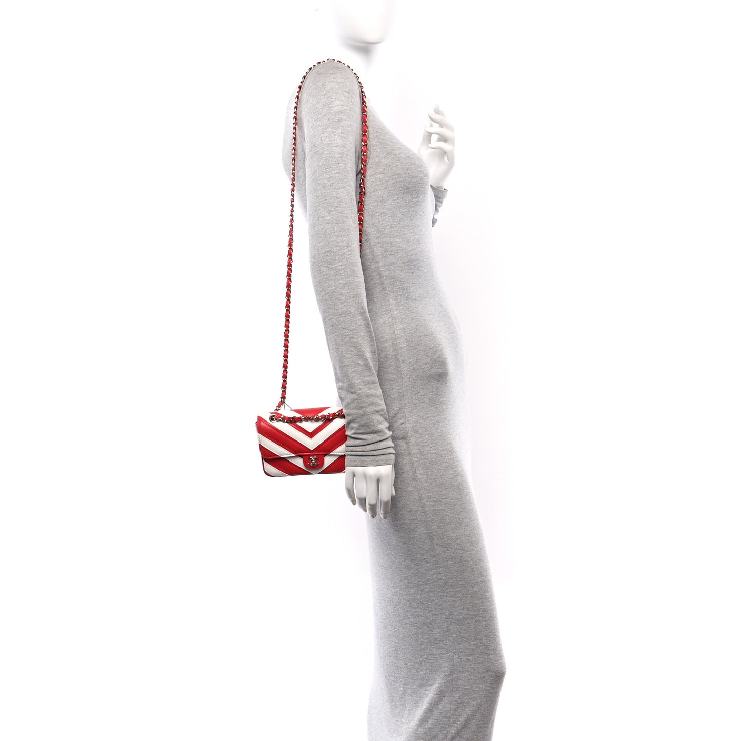 Lambskin Chevron Stitched Flap White Red