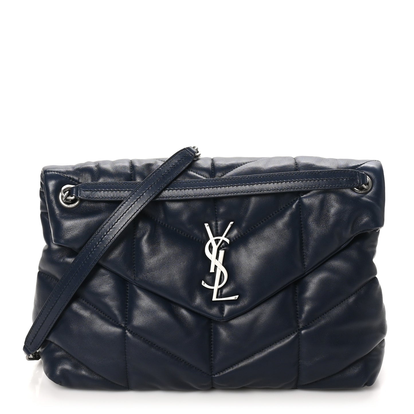 Lambskin Quilted Medium Loulou Puffer Monogram Chain Satchel Deep Marine