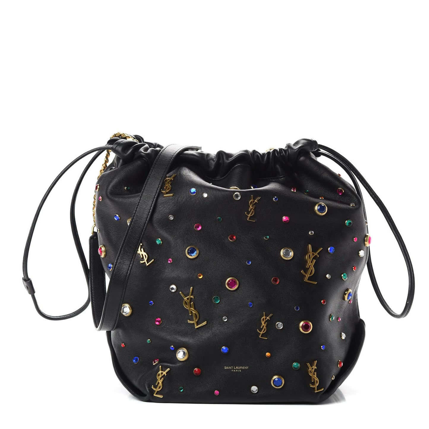 Lambskin Charm Studded Teddy Drawstring Bag Black