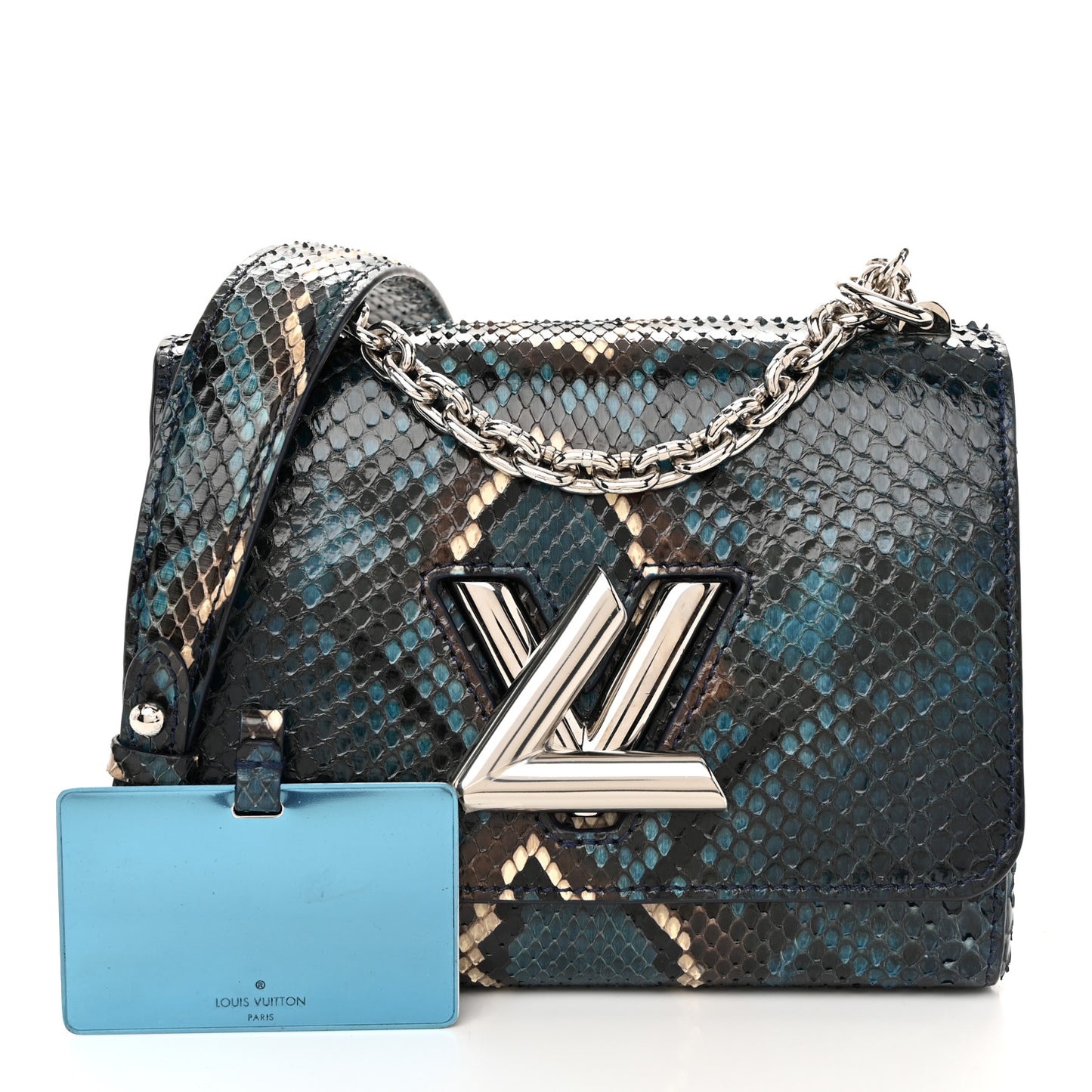 Snakeskin Twist Shoulder Bag PM Blue Multicolor