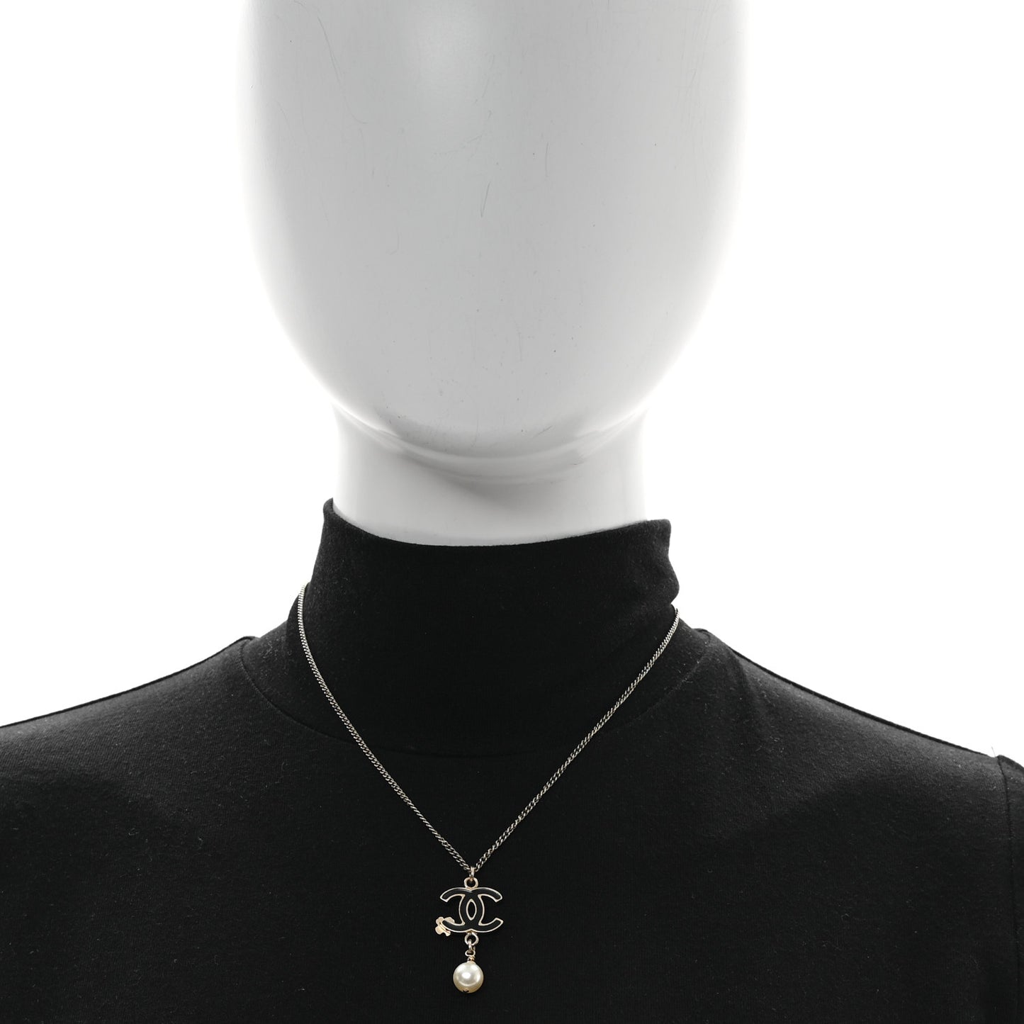 Resin CC Camellia Flower Pearl Necklace Gold Black