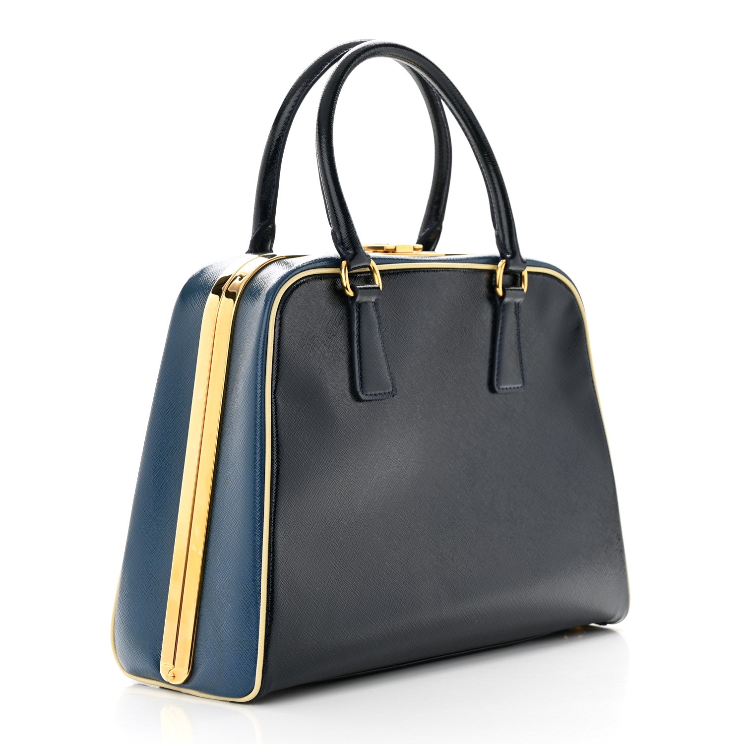 Prada Saffiano Vernice Pyramid Bag Black Bluette 3 of 14