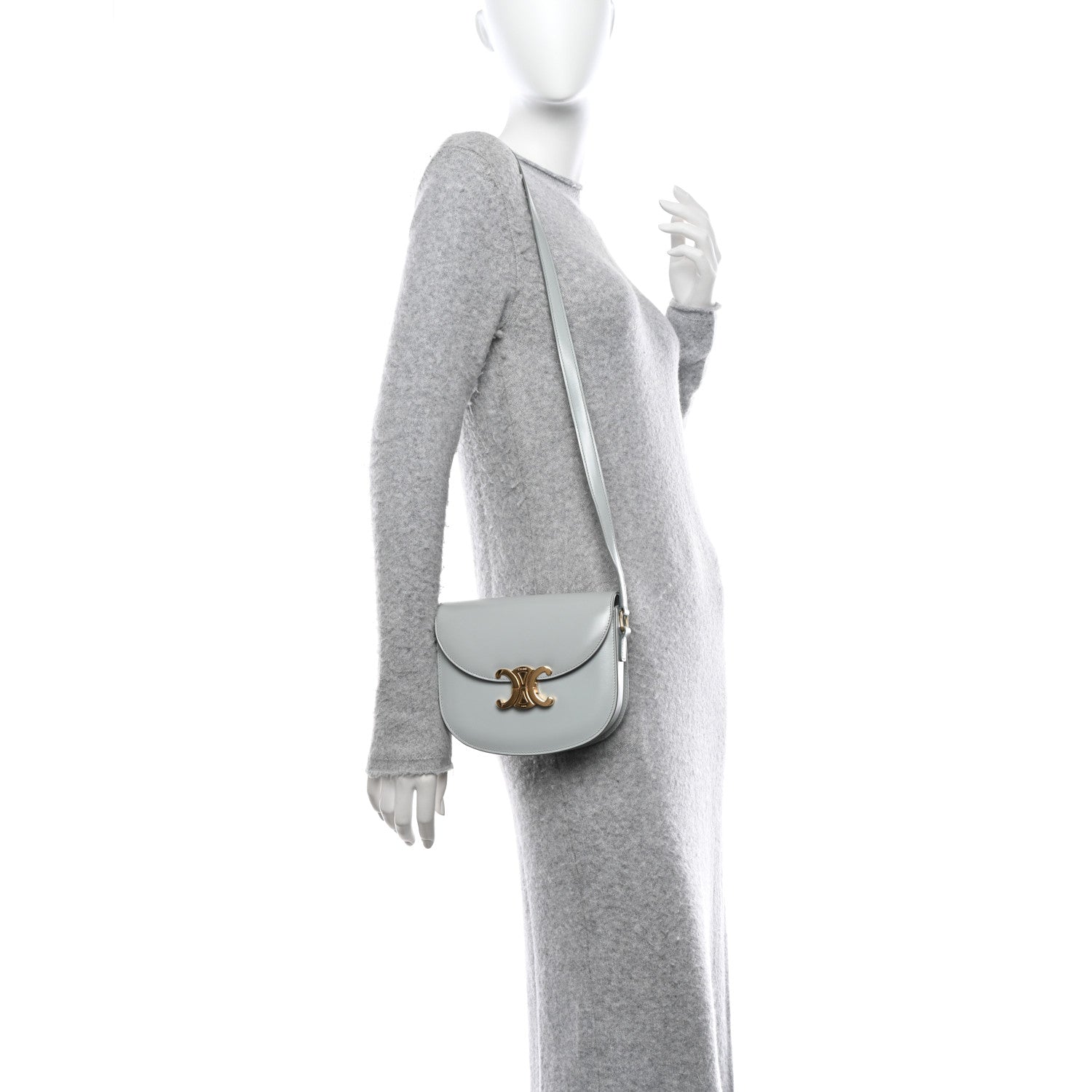 Celine Shiny Calfskin Besace Clea Triomphe Blue Gray 2 of 10