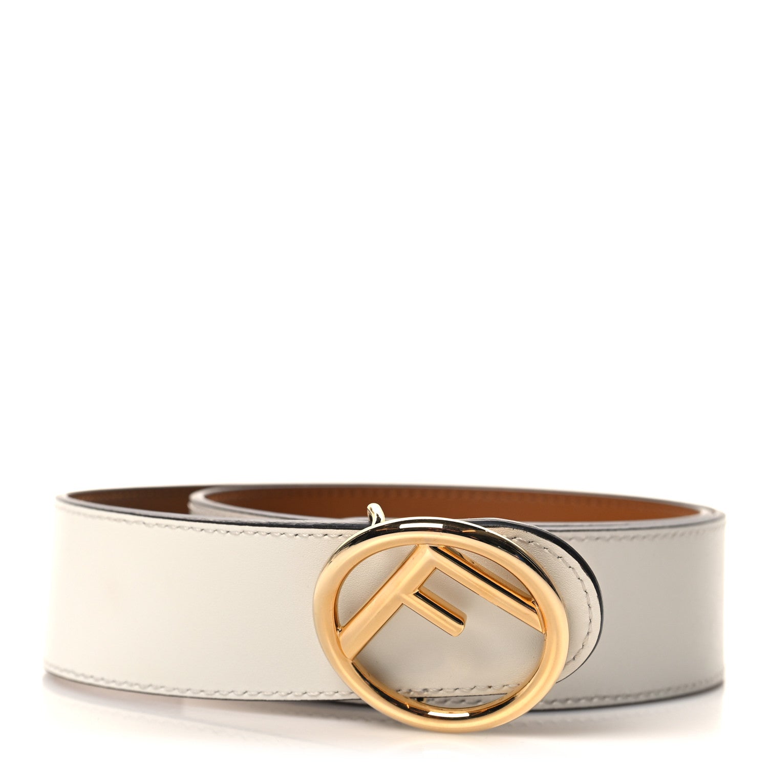 Fendi Vitello Liberty F is Fendi Bi-Color Reversible Belt 80 32 Caramello White 1 of 4