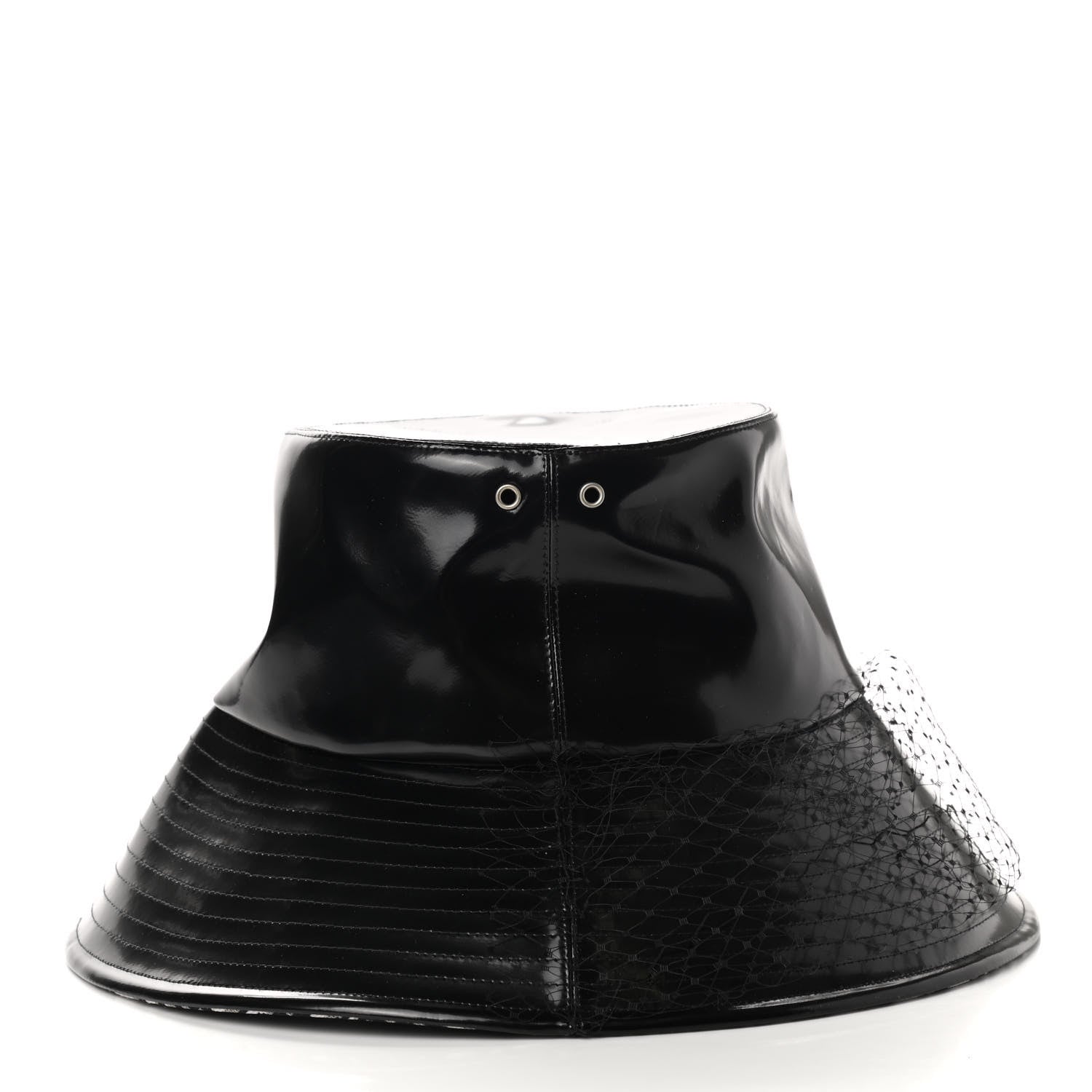 Christian Dior Patent Teddy-D Bob Bucket Hat with Veil 56 Black 5 of 8