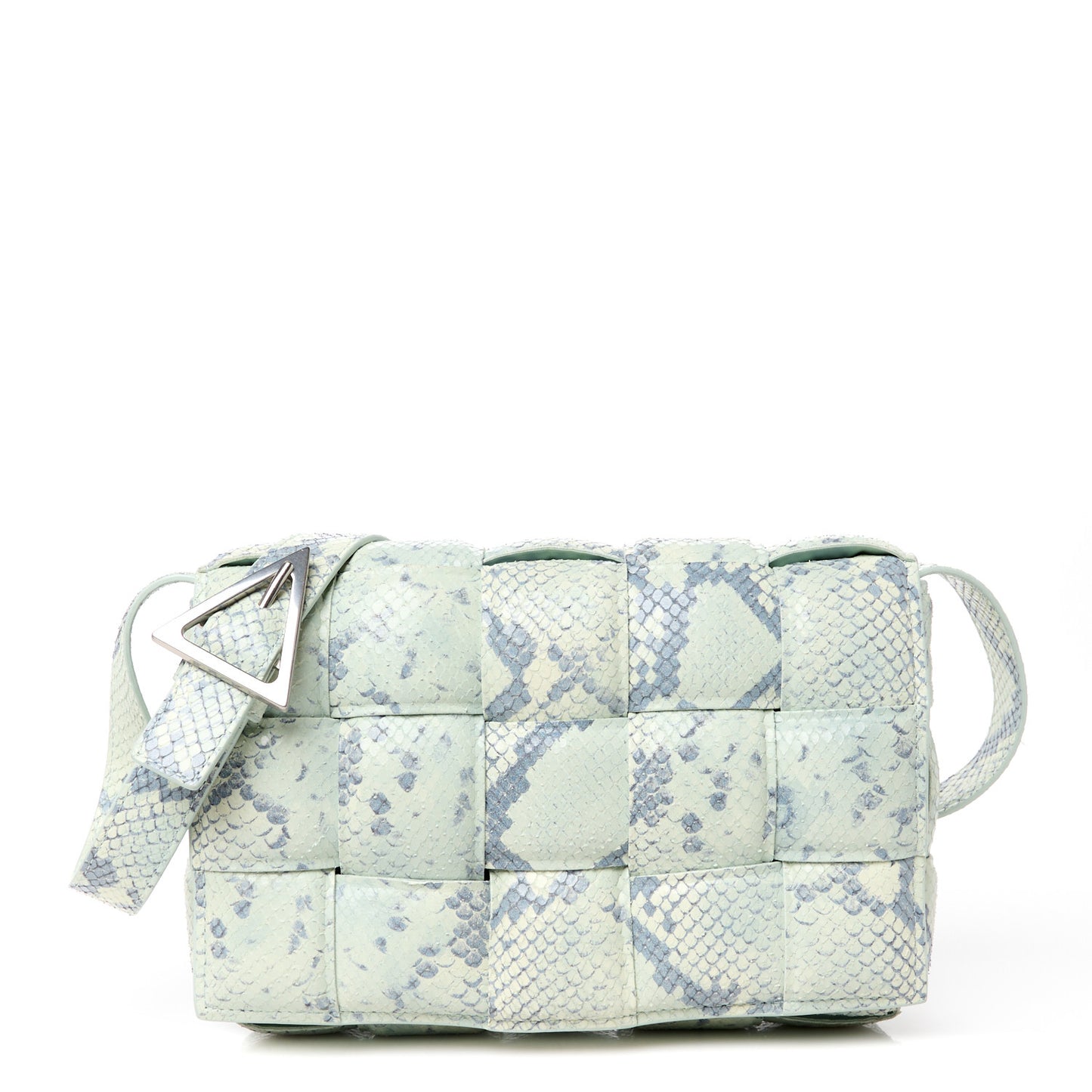 Goatskin Python Embossed Padded Cassette Crossbody Bag Dew Black Silver
