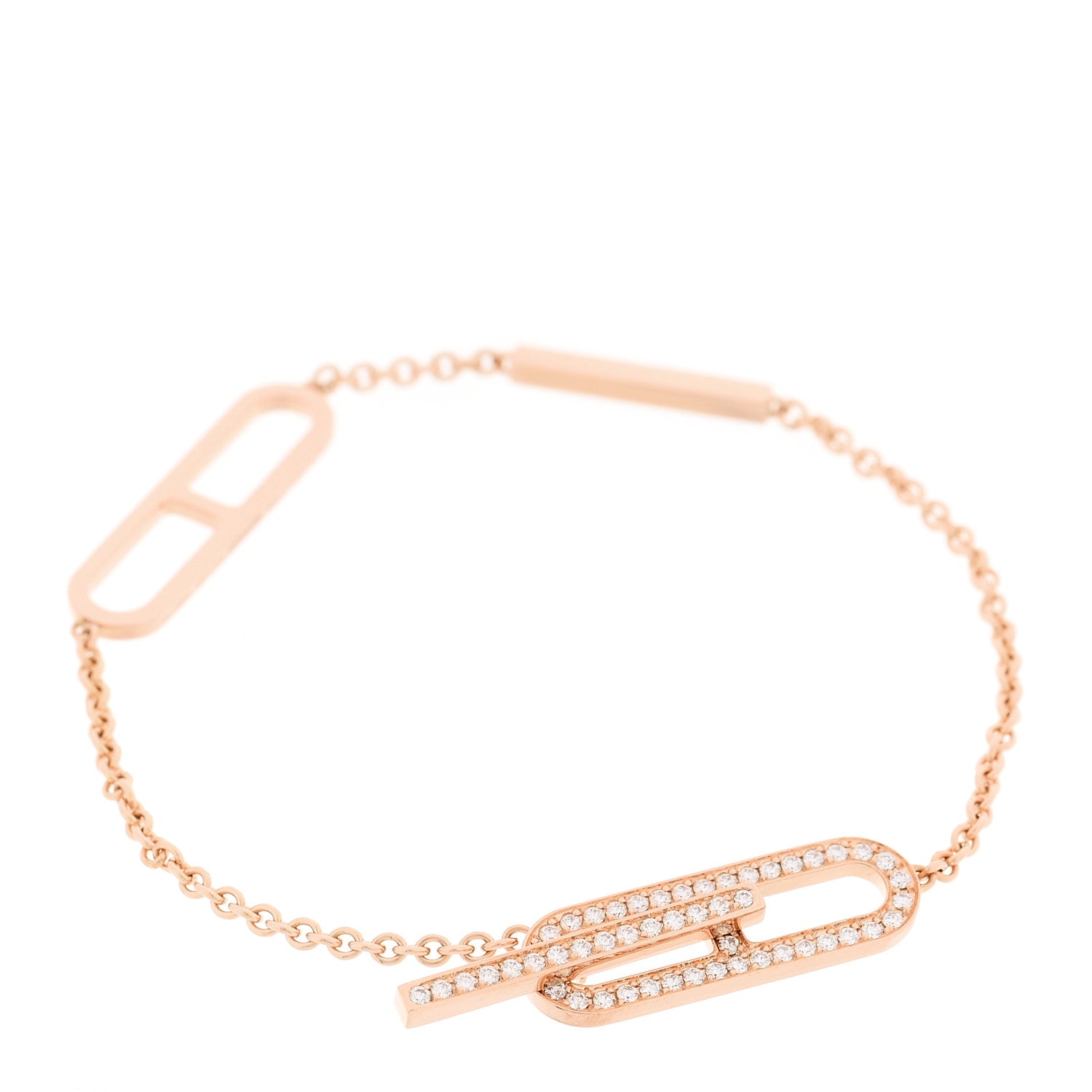 Hermes 18K Rose Gold Diamond PM Ever Chaine D'Ancre Bracelet ST