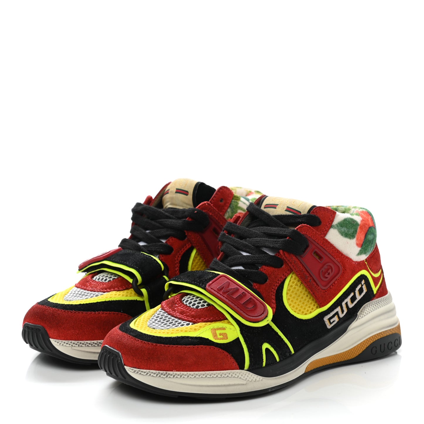 Suede Calfskin Womens Ultrapace Mid Top Sneakers 35 Hibiscus Red Black Neon Yellow Yolk