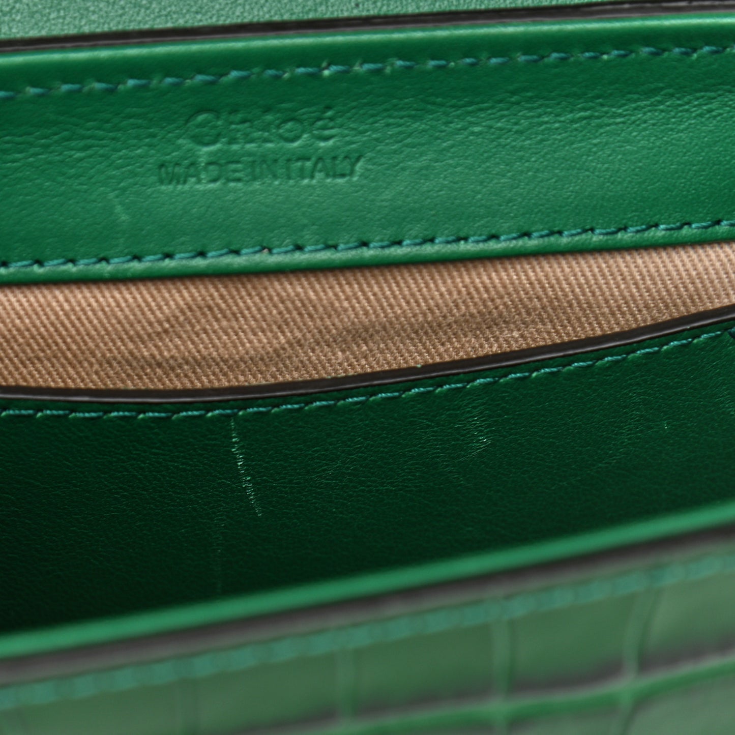 Calfskin Crocodile Embossed Mini C Double Carry Woodsy Green
