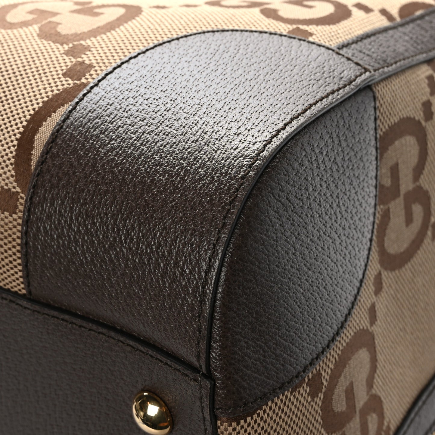Monogram Jumbo GG Textured Dollar Calfskin Web Maxi Duffle Bag Camel Ebony