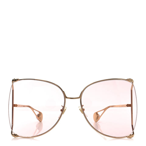 Metal Oversized Round Sunglasses GG0252S Gold Pink