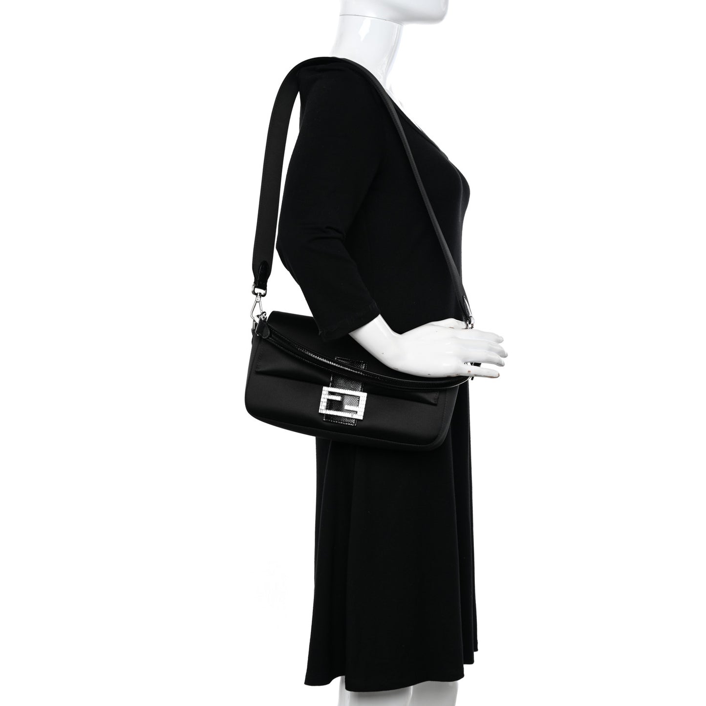 Satin Karung Crystal Baguette Black