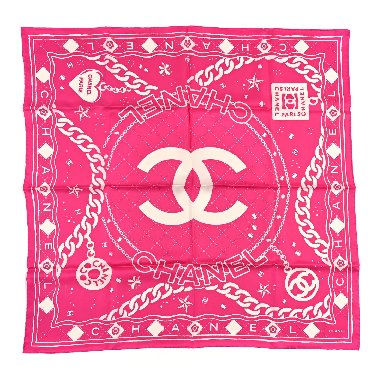 Silk CC Logo Square Scarf Fuschia Ecru