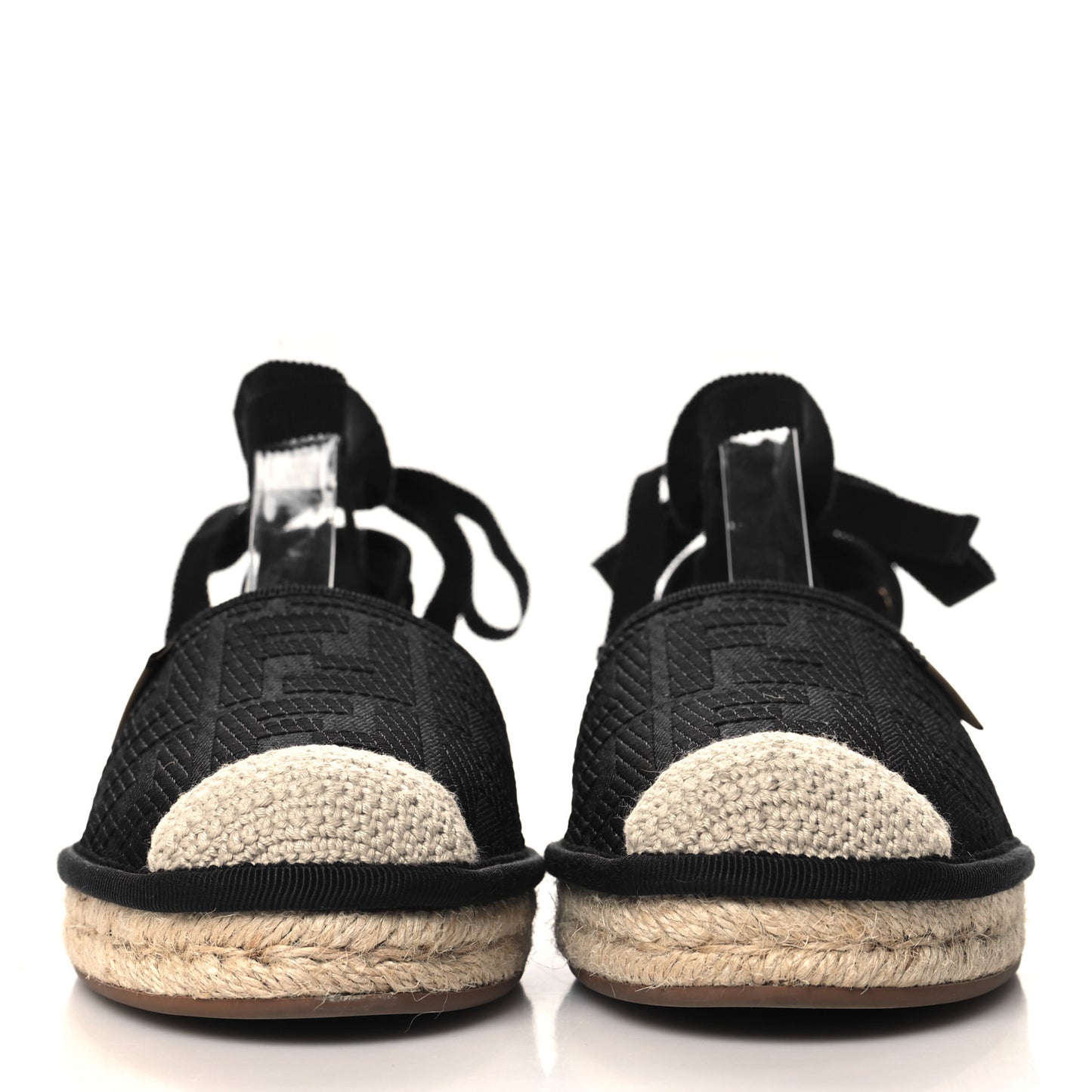 Canvas FF Embroidered Roma Ankle Wrap Flat Espadrilles 40 Black