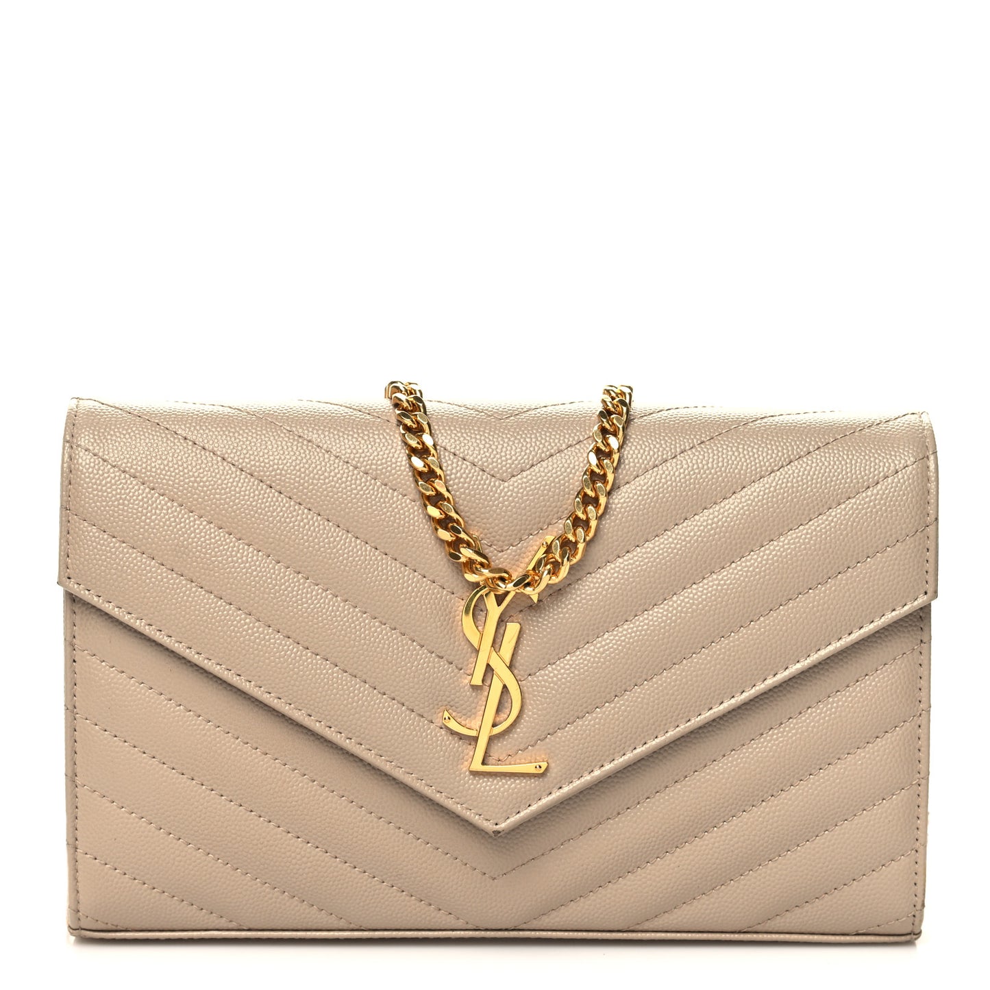 Grain De Poudre Matelasse Chevron Monogram Chain Wallet Dark Beige