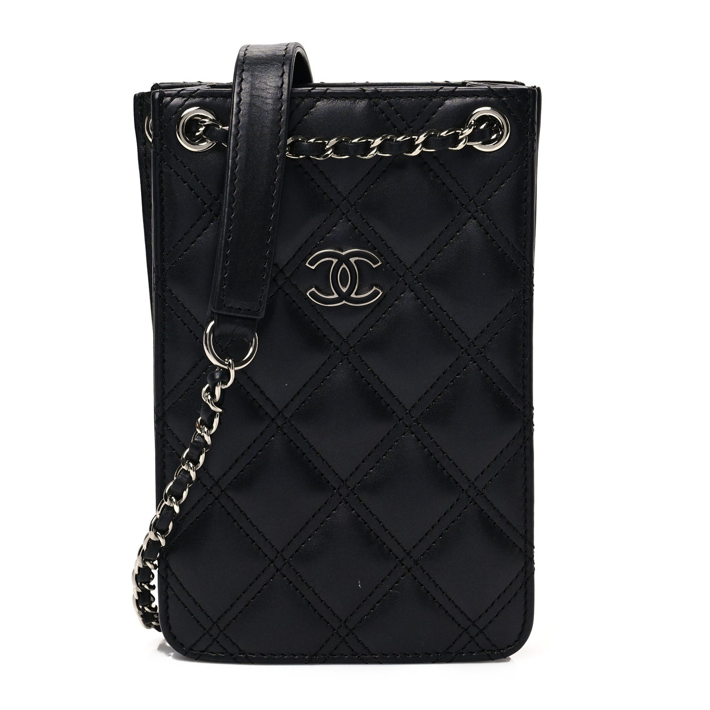 Calfskin Quilted Crossbody CC Phone Holder Black