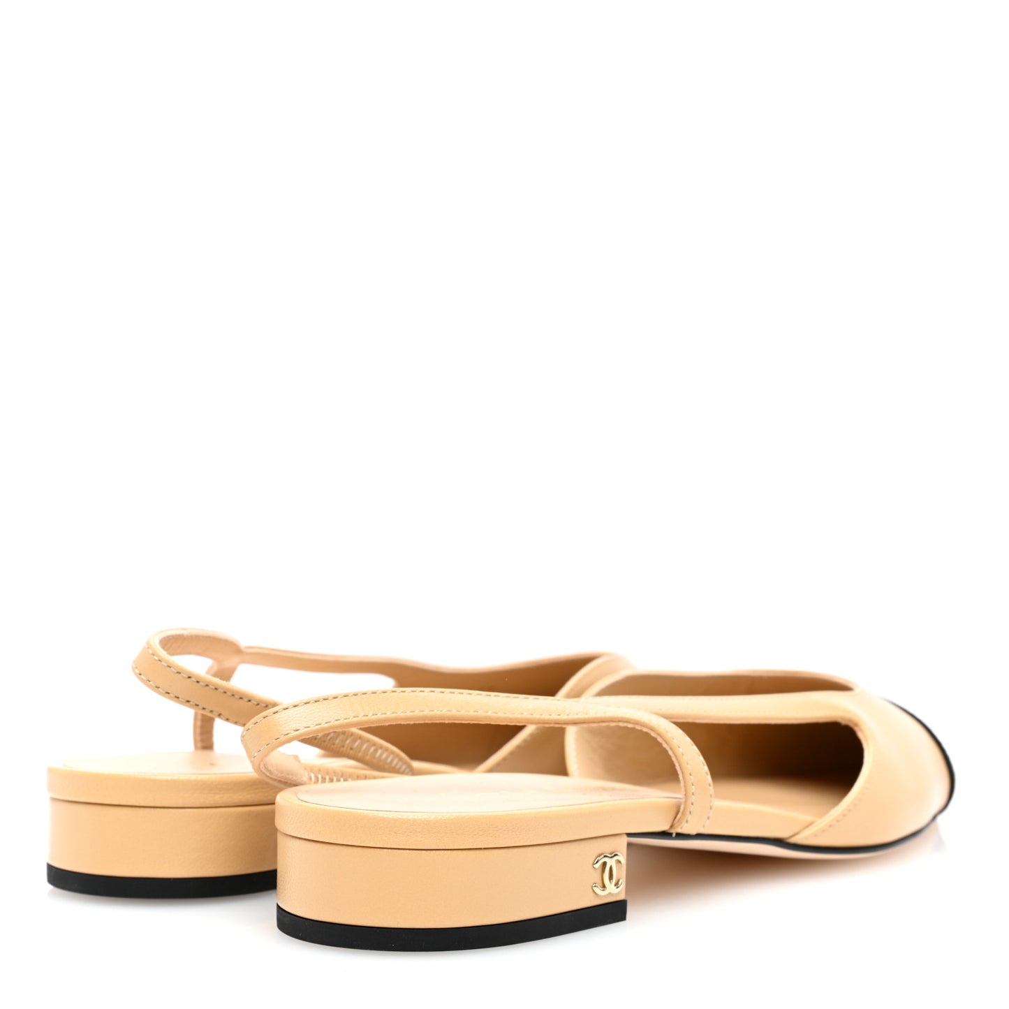 Goatskin Grosgrain CC Slingback Flats 39 Beige Black