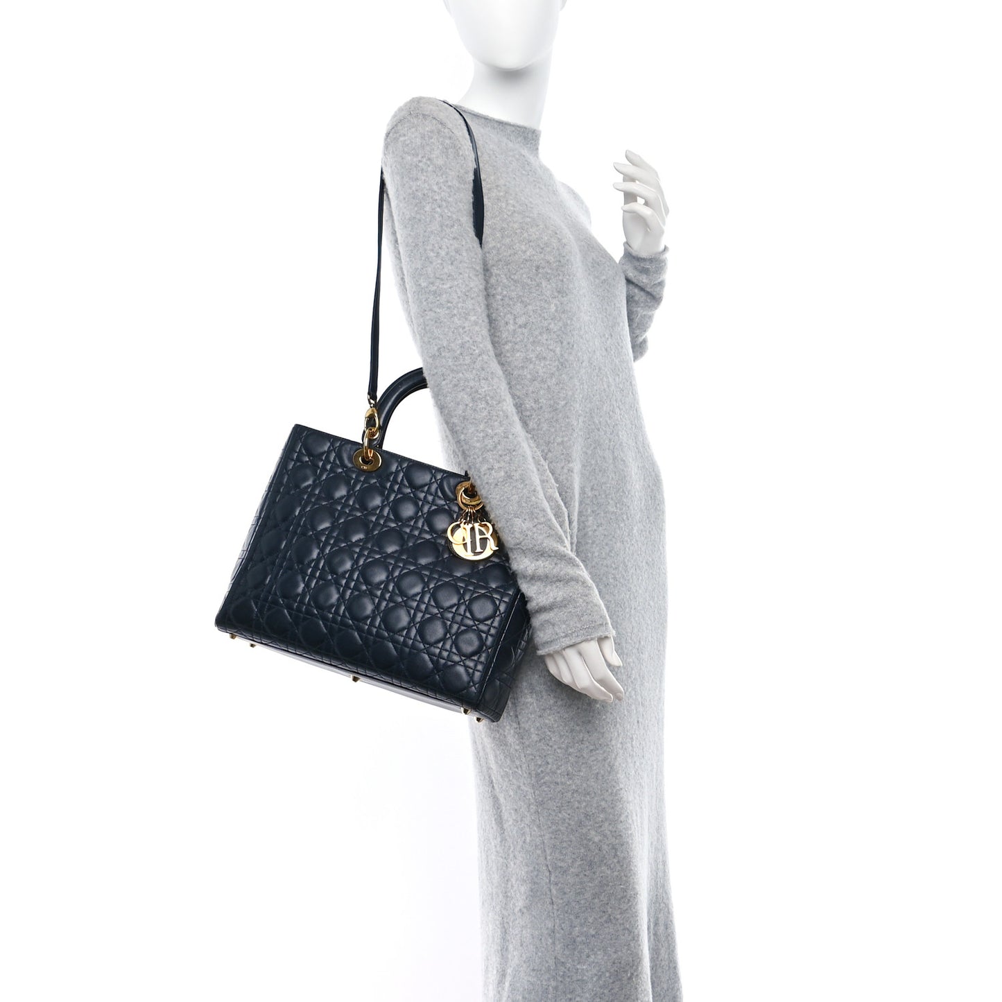 Lambskin Cannage Large Lady Dior Navy Blue