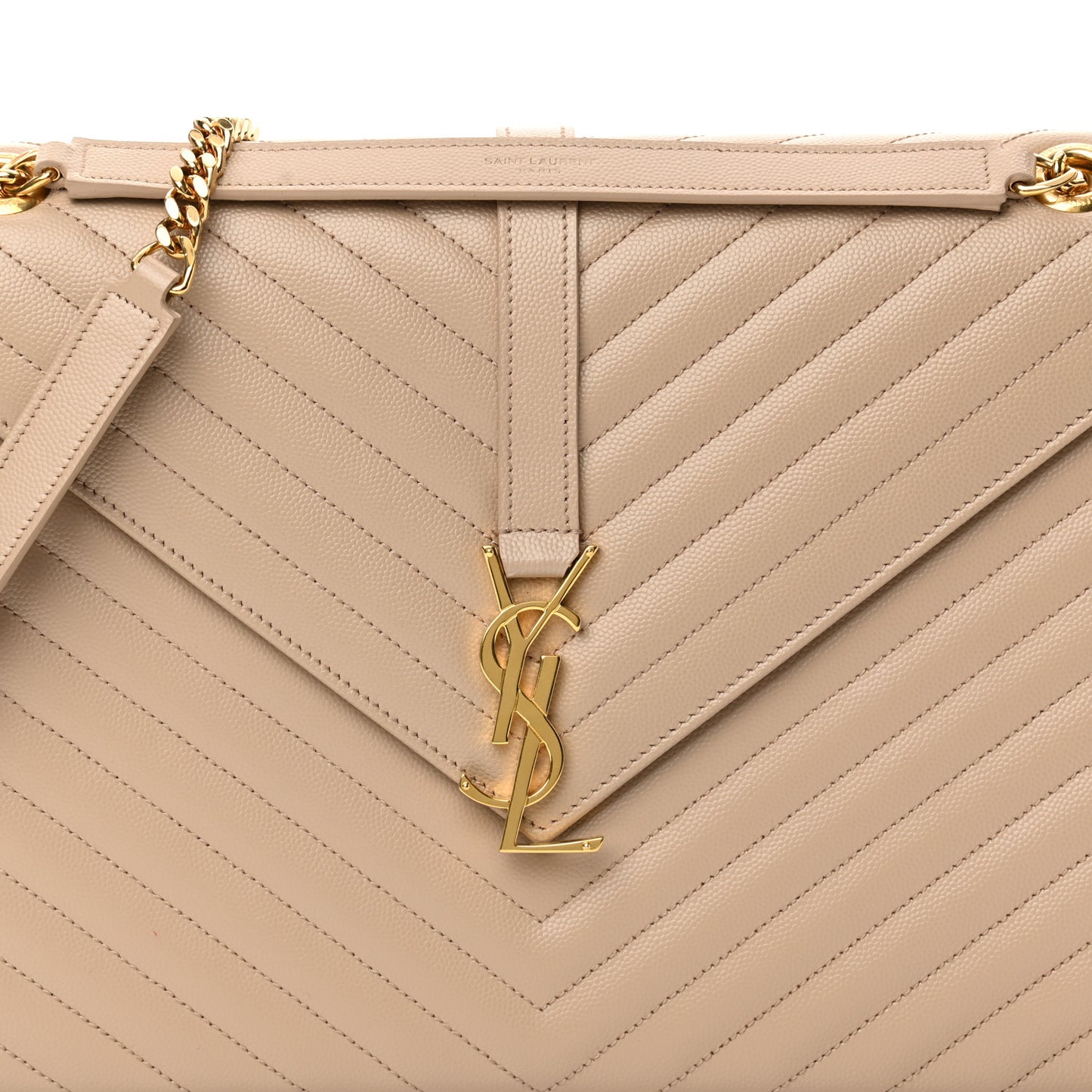 Grain De Poudre Matelasse Chevron Large Monogram Satchel Dark Beige