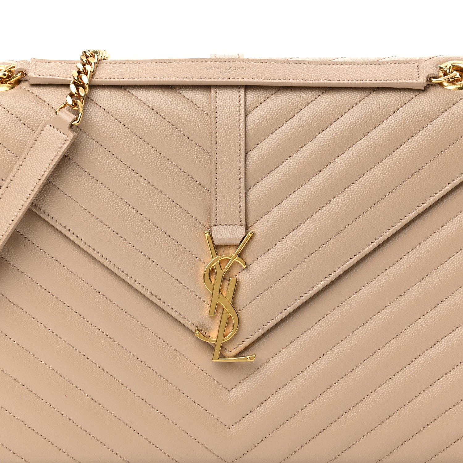Saint Laurent Grain De Poudre Matelasse Chevron Large Monogram Satchel Dark Beige 8 of 11