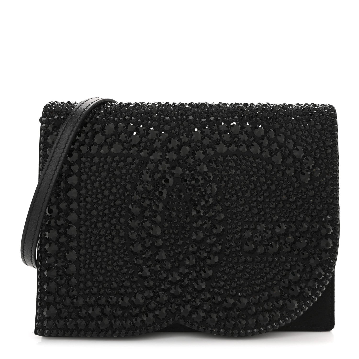 Dolce & Gabbana Satin Crystal DG Logo Flap Crossbody Bag Black