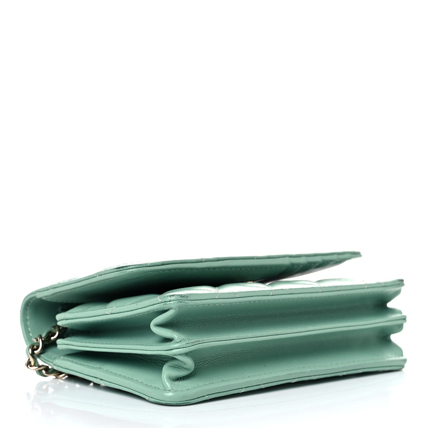 Lambskin Quilted Mini Wallet On Chain WOC Light Green