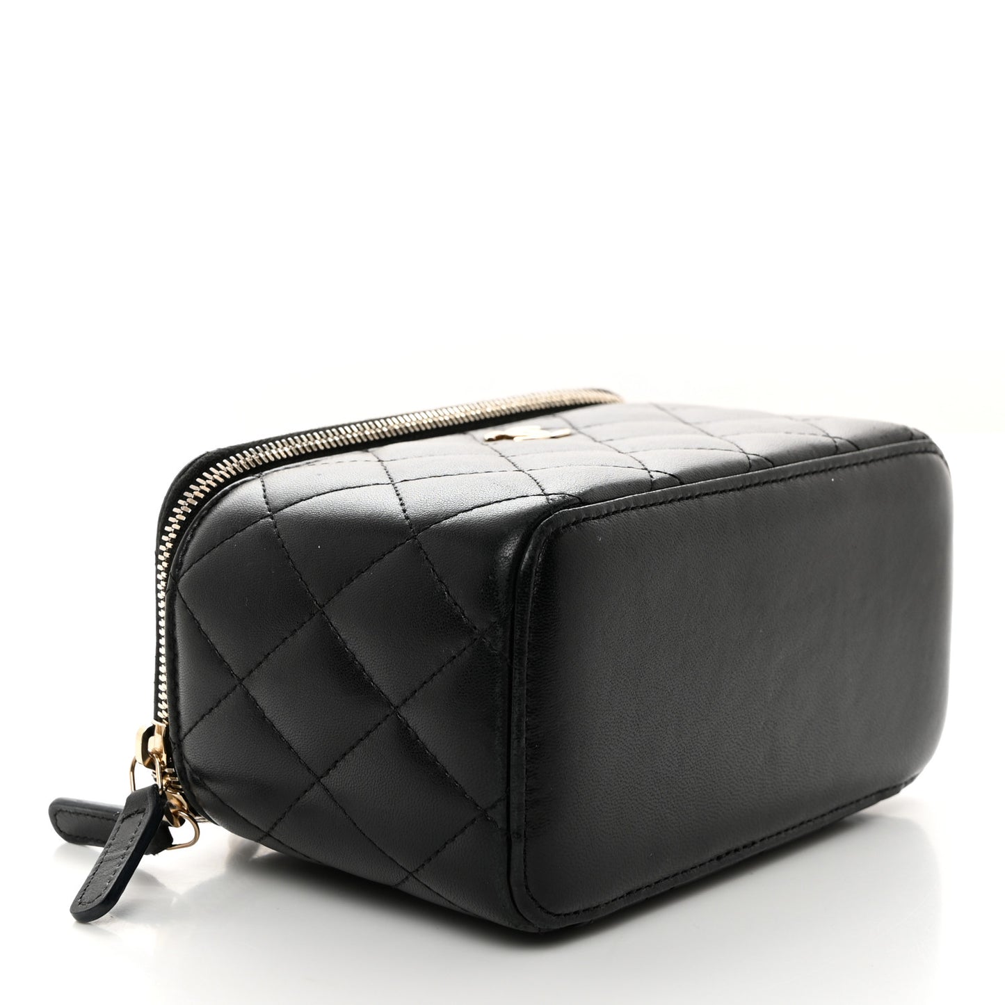Lambskin Quilted Small Top Handle Vanity Case With Chain Black