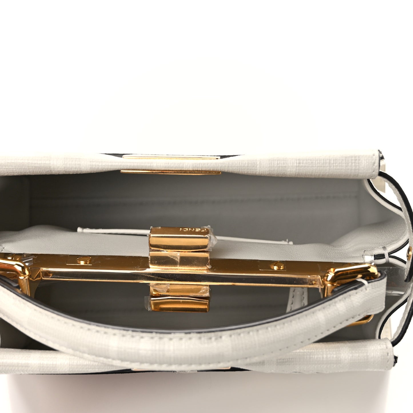 Glazed Fabric Nappa FF Disco Girls Inlay Mini Peekaboo Iconic Satchel Bianco Perla Multicolor