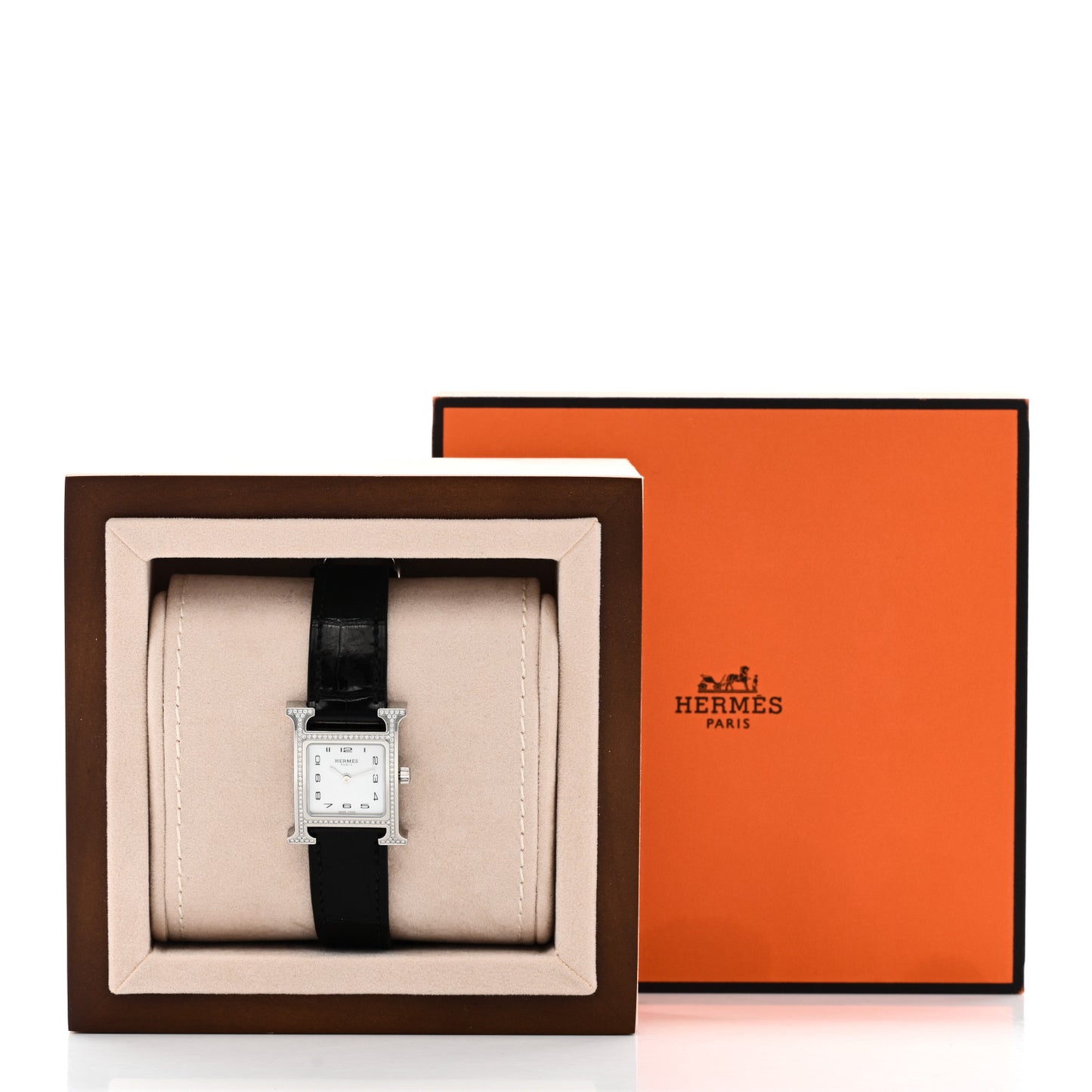 Stainless Steel Alligator Diamond Bezel Mother of Pearl 21mm Heure H Hour Quartz Watch Noir