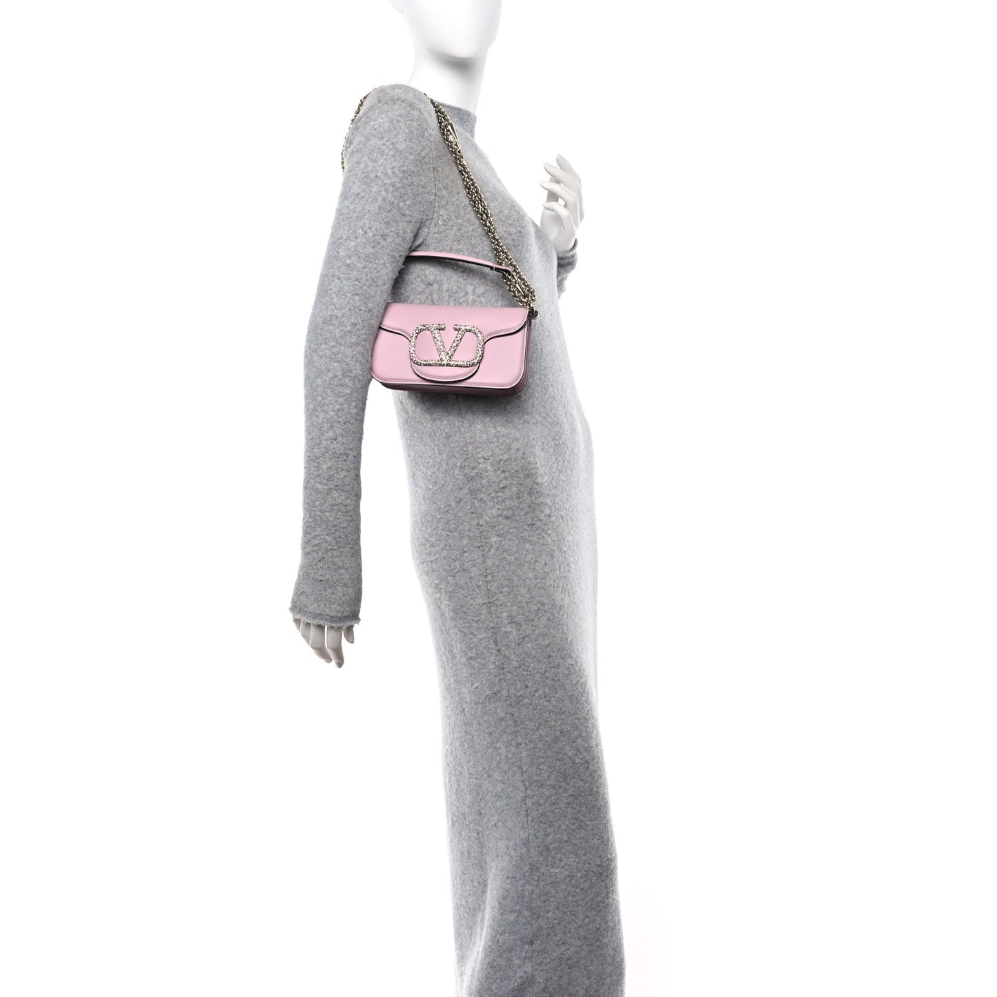 Calfskin Crystal Vlogo Small Loco Shoulder Bag Rose Cannelle