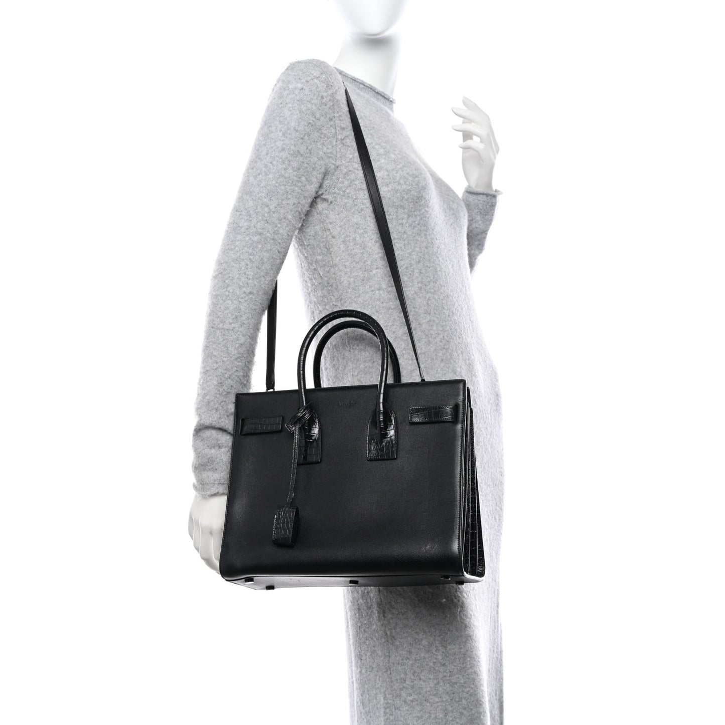 Calfskin Crocodile Embossed Small Sac de Jour Black