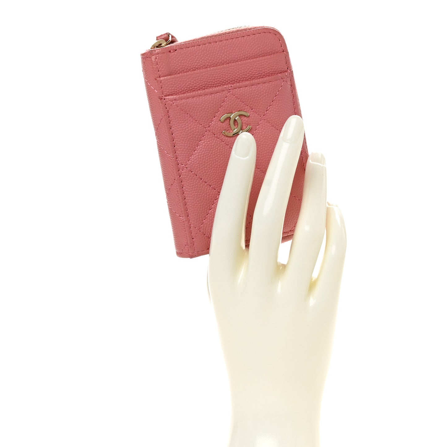 Caviar Quilted Zip Card Holder Pink