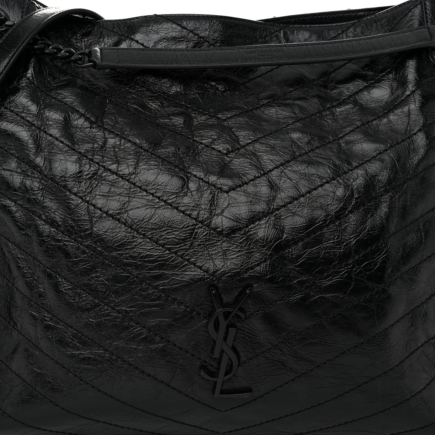 Crinkled Calfskin Matelasse Monogram Large Niki Shopper Tote Black