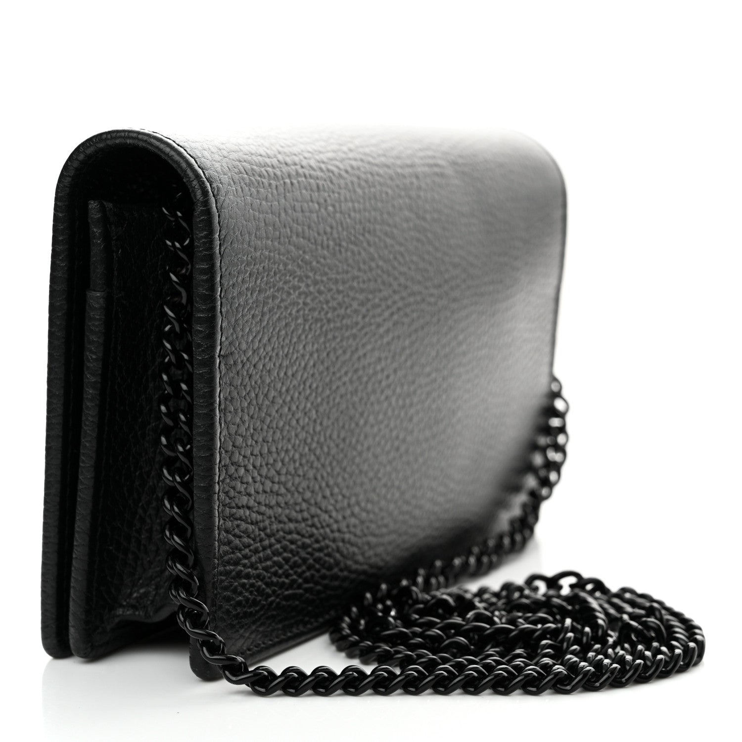 Gucci Dollar Calfskin Enamel Monochrome Mini GG Marmont Chain Wallet Black 3 of 11