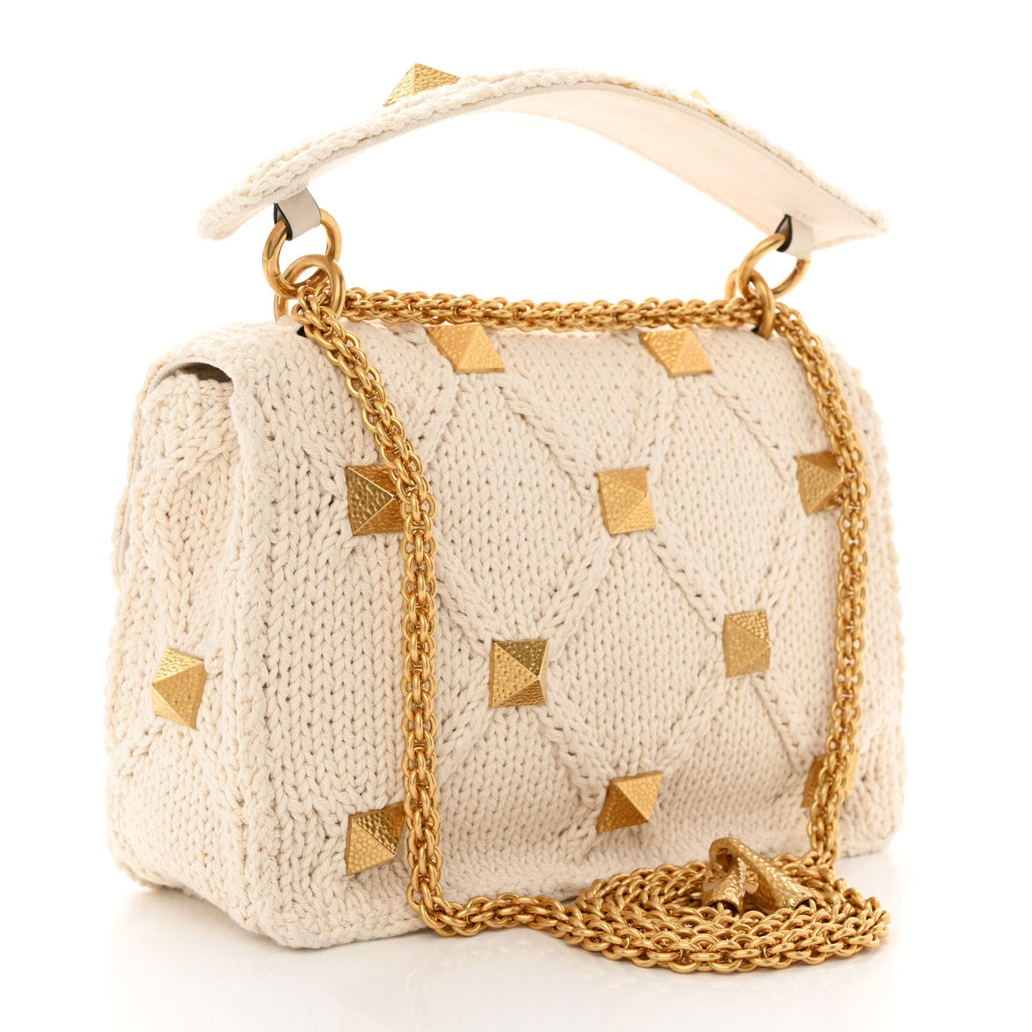 Valentino Garavani Knit Medium Roman Stud Shoulder Bag Ecru 3 of 12