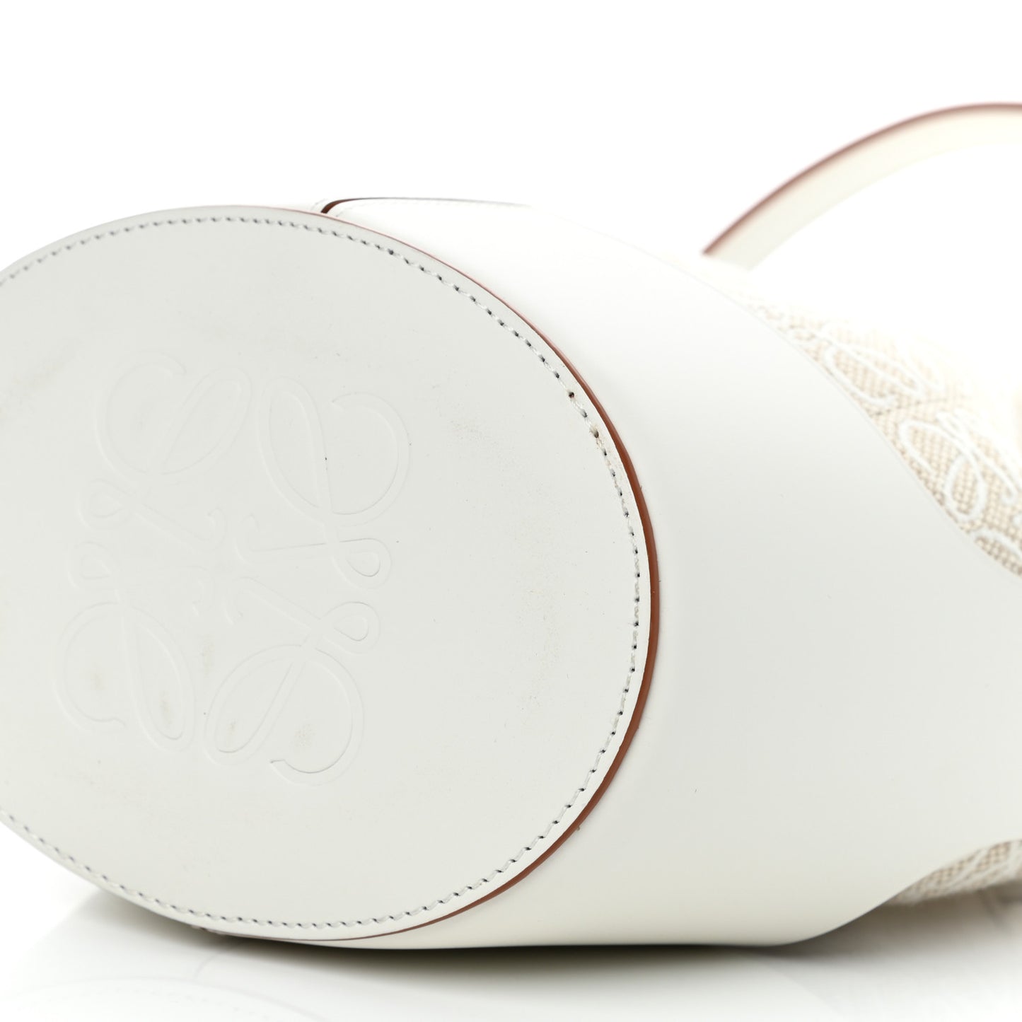 Calfskin Jacquard Linen Anagram Embroidered Small Balloon Bucket Bag Ecru White