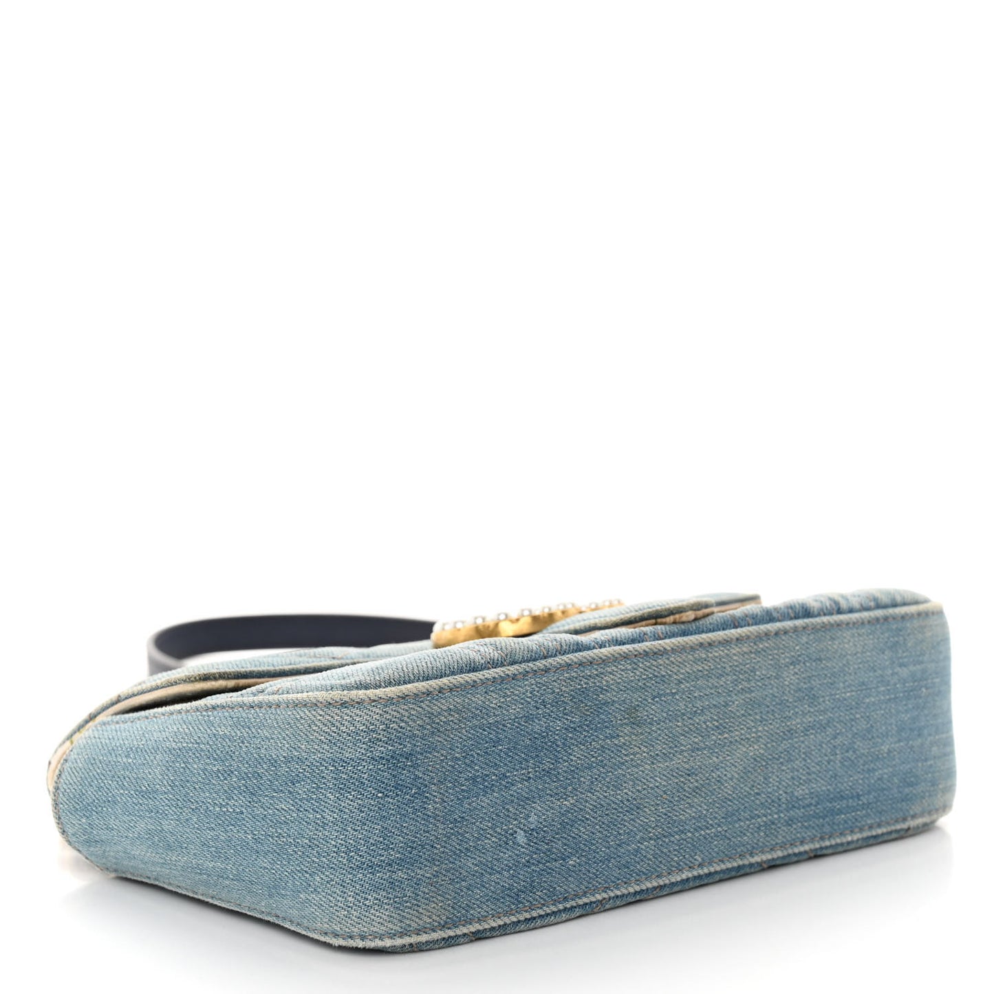 Denim Matelasse Mini Pearly GG Marmont Shoulder Bag Blue