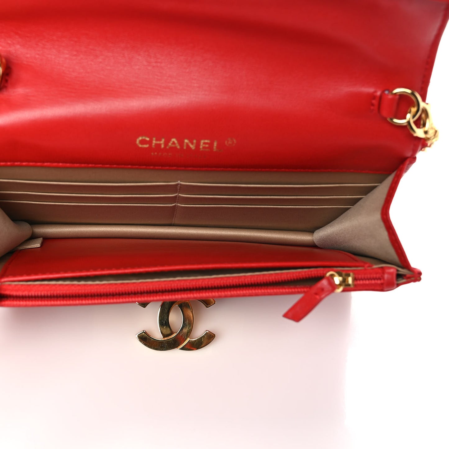 Lambskin Quilted Golden Class Wallet on Chain WOC Red