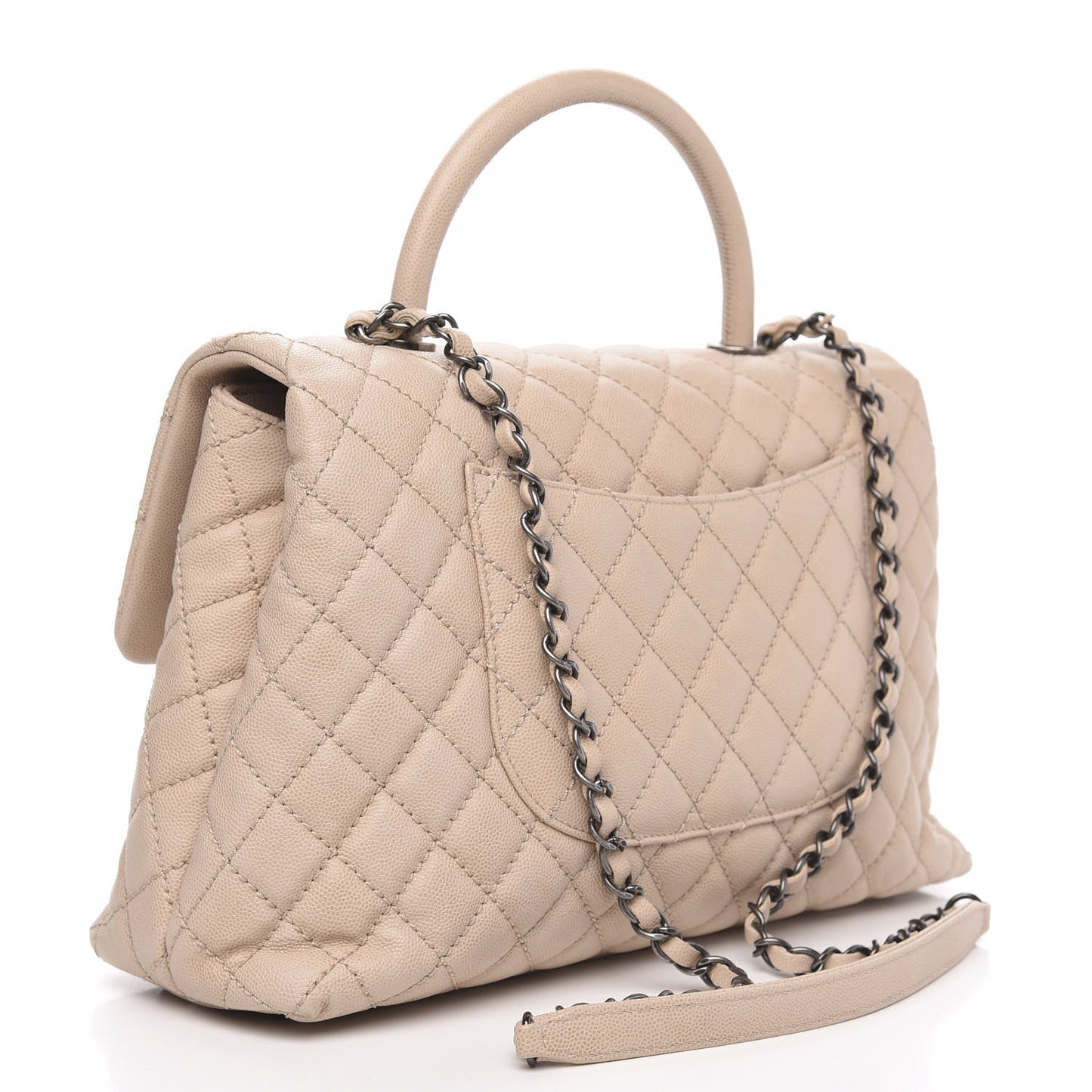 Caviar Quilted Medium Coco Handle Flap Light Beige
