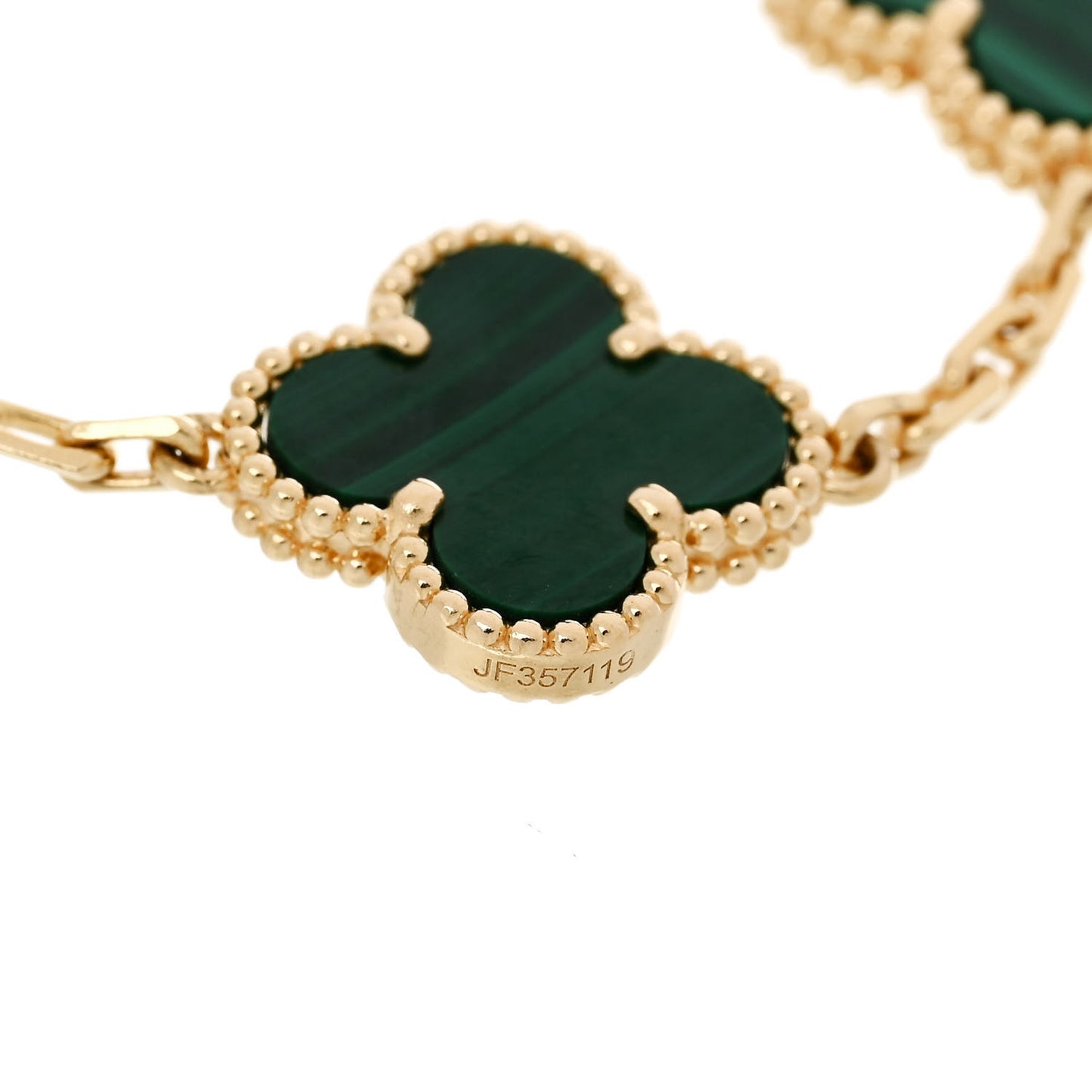 18K Yellow Gold Malachite 5 Motifs Vintage Alhambra Bracelet