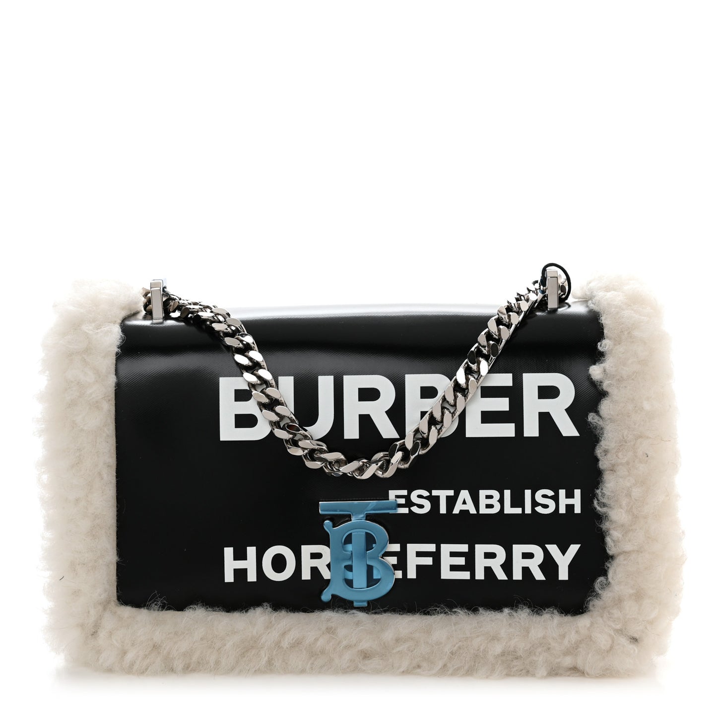 Coated Canvas Shearling Horseferry Print Small Lola Bag Black