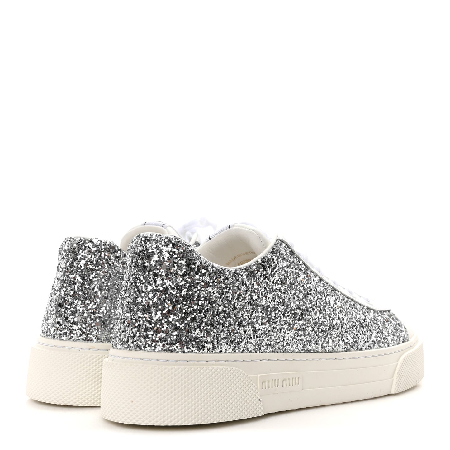 Calfskin Glitter Sneakers 37 White Argento