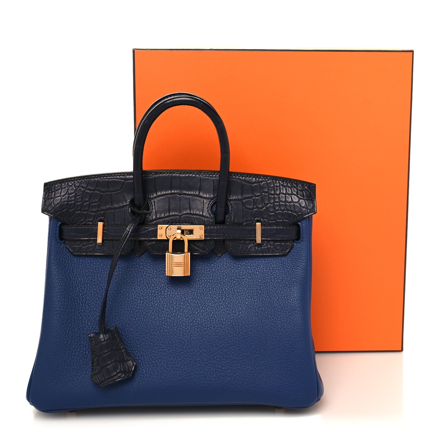 Taurillon Novillo Matte Alligator Birkin Touch 25 Bleu Saphir Marine