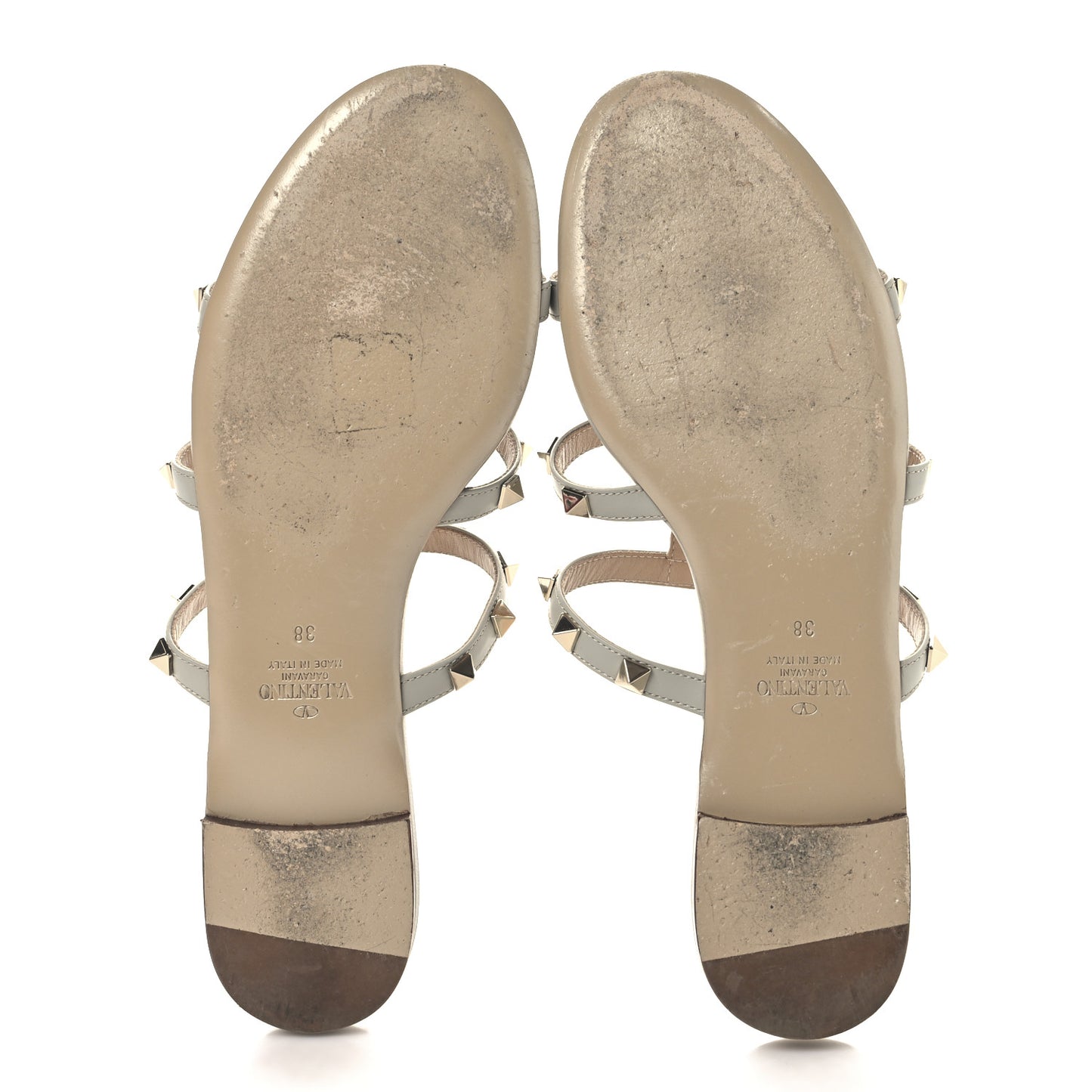 Nappa Rockstud Caged Flat Slide Sandals 38 Grey