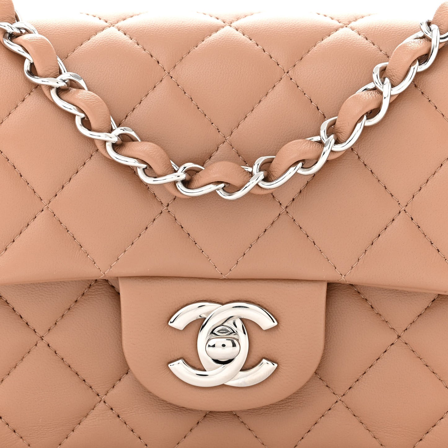 Lambskin Quilted Mini Rectangular Flap Dark Beige